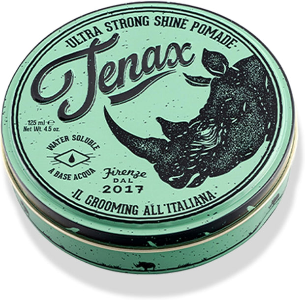 Tenax Ultra Strong Shine Pomade 125 ml, Cera capelli uomo con tenuta altissima, Cera per capelli a base d'acqua da usare su capelli asciutti o umidi, Hair wax per un'acconciatura lucida e morbida
