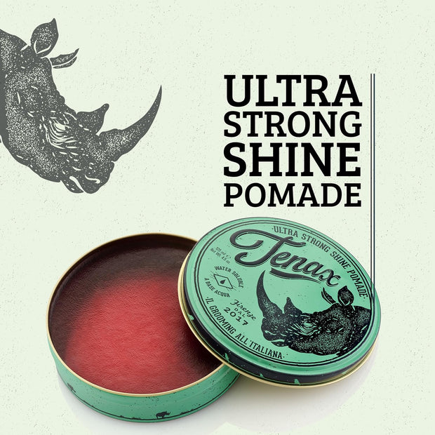 Tenax Ultra Strong Shine Pomade 125 ml, Cera capelli uomo con tenuta altissima, Cera per capelli a base d'acqua da usare su capelli asciutti o umidi, Hair wax per un'acconciatura lucida e morbida