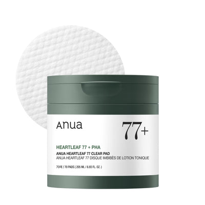 ANUA Heartleaf 77 Toner Pad, Mild Exfoliating Facial Pads for Glass Skin, Hydrating Pore Care for Sensitive Skin, Heartleaf Extract, PHA, Centella, Non comedogenic, Korean Skin Care, 70 Pads